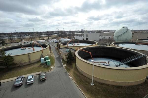 Shown are digestor tanks at the Bay Park